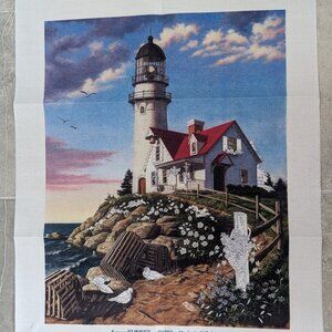 Crewel Needlepoint Vintage Dimensions Sunset Lighthouse Embroidery canvas 1997